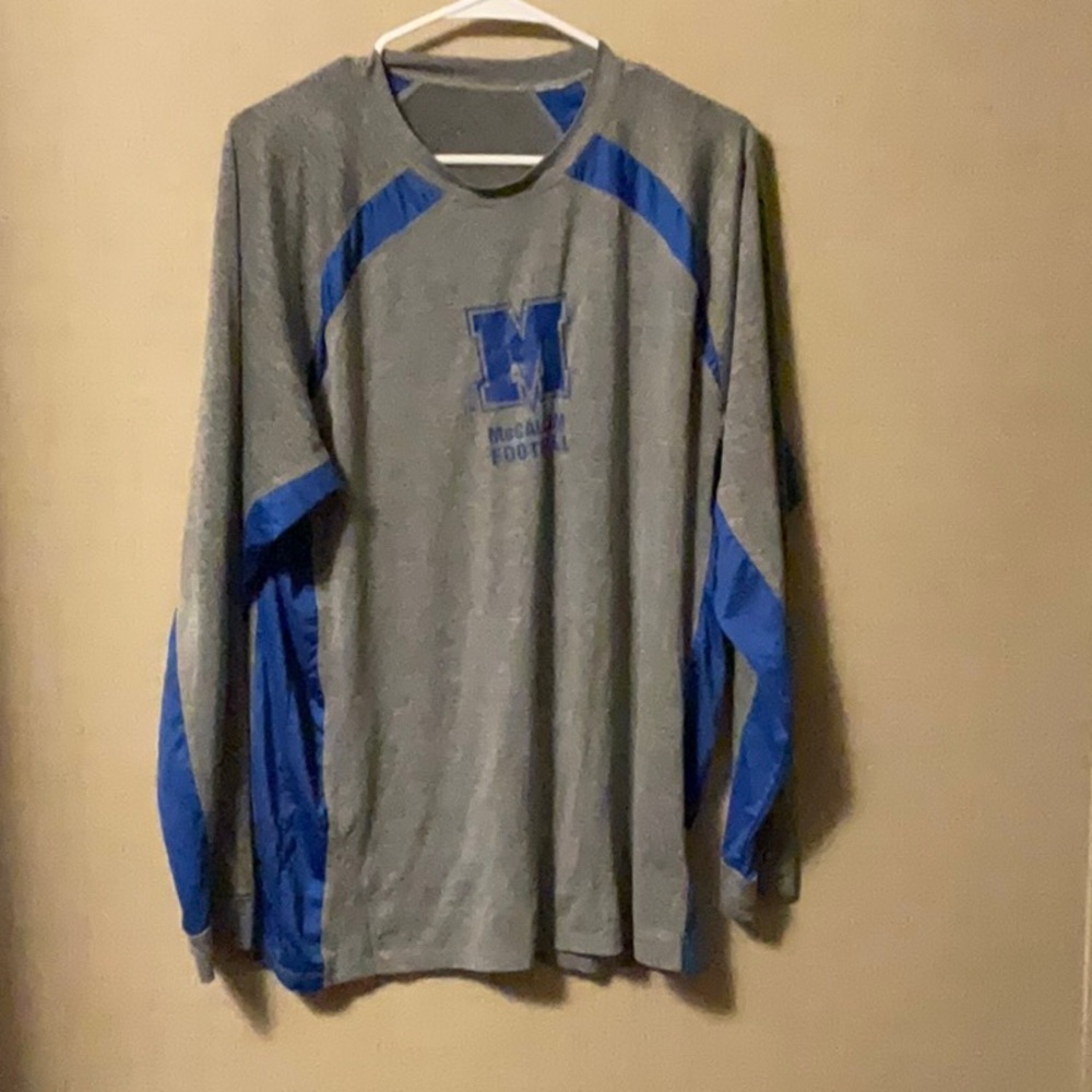 Gray and Blue Long Sleeve Tees with Sporty Design